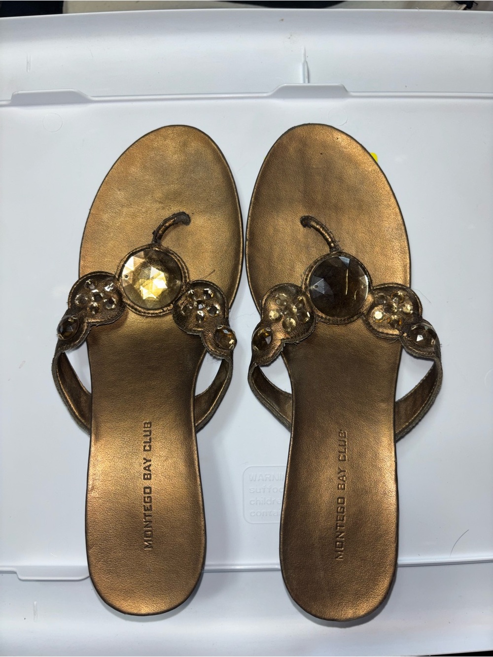 Montego Bay Club Metallic Bronze Jeweled Slide Sandals